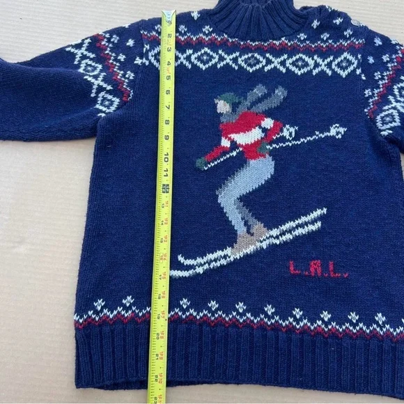 Ralph Lauren Vintage Hand Knit Ski Sweater Petite P/P Navy Winter Wool Blend - Picture 3 of 5
